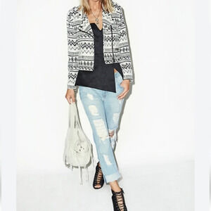 Patterned Black & White Moto Jacket - Women